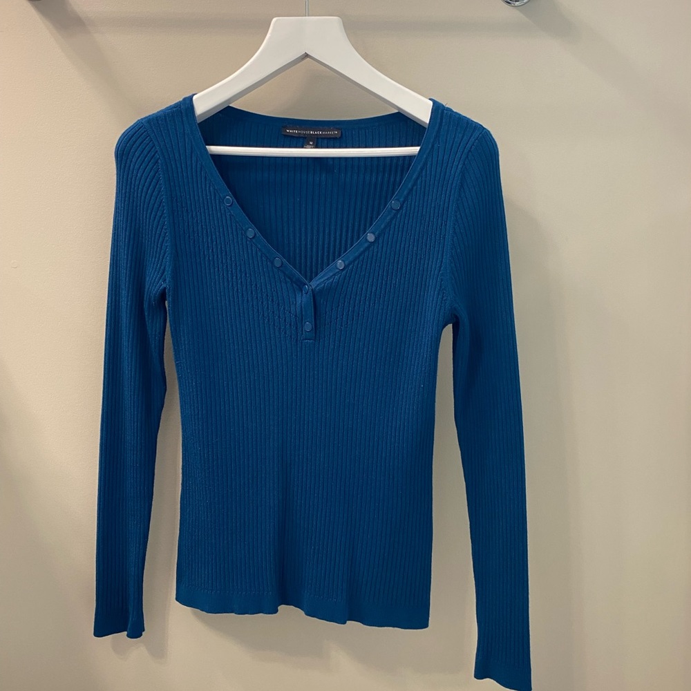 NWOT- White House Black Market dark teal Henley sweater. Like new.
